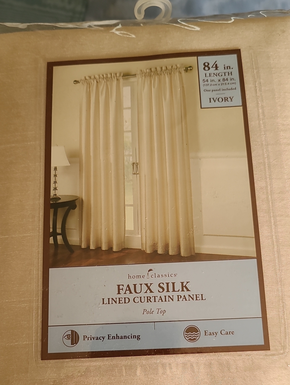 Home Classics Ivory Faux Silk Lined Curtain Panel - 84 in. Pole Top